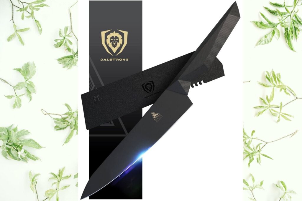 Dalstrong Shadow Black Chef's Knife with sheath and box